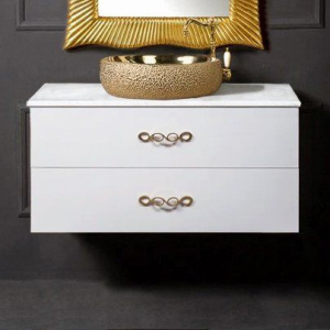 Тумба с раковиной Armadi Art NeoArt 100, белая с ручками Wave золото