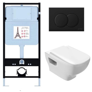 Комплект унитаз с инсталляцией, кнопкой и сиденьем Jacob Delafon Struktura EDE103-BL