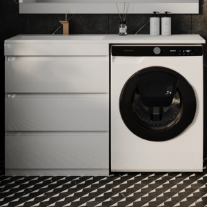 Тумба с раковиной Style Line Даллас 130 Люкс Plus напольная, белая, 3 ящика L