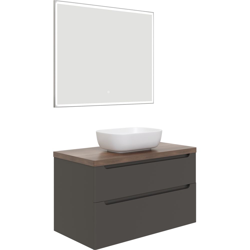 Купить Мебель для ванной STWORKI Берген 100, серая с темной столешницей, раковина Moduo 50 Square в Москве с доставкой Мебель для ванной STWORKI Берген 100, серая с темной столешницей, раковина Moduo 50 Square