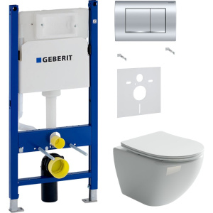 Комплект Унитаз подвесной Ceramicanova Metropol CN4002 безободковый + Шумоизоляция Geberit + Инсталляция Duofix Delta 458.163.21.1 с кнопкой смыва, хром