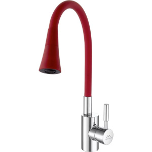 Смеситель для кухни Fashun A4053+B16 с гибким изливом, хром, красный