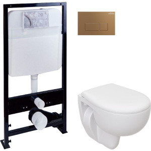 Комплект Унитаз подвесной Seramiksan Natura + Крышка + Инсталляция EWRIKA ProLT 0026-2020 + Кнопка 0043 золото матовое