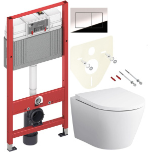 Комплект Унитаз подвесной AM.PM Sense C741701SC безободковый, с микролифтом + Инсталляция TECE Now 9400412 4 в 1 с кнопкой смыва