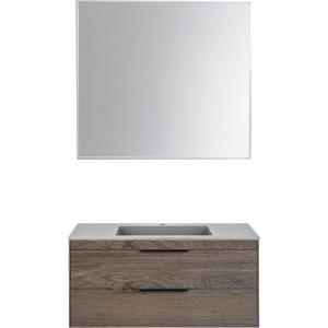 Мебель для ванной Vincea Chiara 2D 100, 2 ящика, темный дуб, с серой раковиной