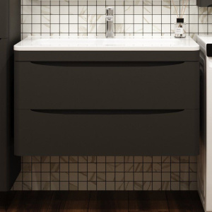 Тумба с раковиной Style Line Бергамо Мини 90 Люкс Plus подвесная, антискрейтч черная Тумба с раковиной Style Line Бергамо Мини 90 Люкс Plus подвесная, антискрейтч черная