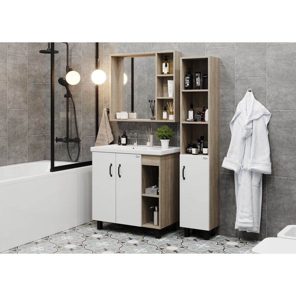 Купить Мебель для ванной Onika Тимбер 80.10 R, белая, дуб сонома в Москве с доставкой Мебель для ванной Onika Тимбер 80.10 R, белая, дуб сонома