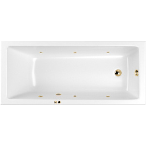 Акриловая ванна WHITECROSS Wave SOFT 160x70 см, с гидромассажем, с каркасом, со сливом-переливом, фурнитура золото
