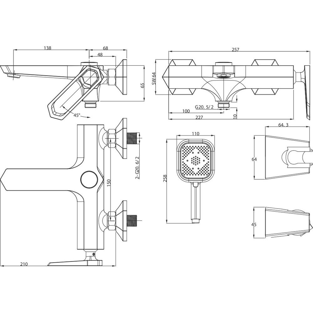 Купить Смеситель для ванны с душем Lemark Prizma LM3914C в Москве с доставкой Смеситель для ванны с душем Lemark Prizma LM3914C