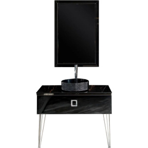 Мебель для ванной Armadi Art Lucido 100 черная глянцевая, раковина 817-B, ножки хром