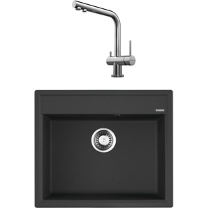 Комплект Мойка кухонная Omoikiri Daisen 60-BL черная + Смеситель Nagano BN нержавеющая сталь