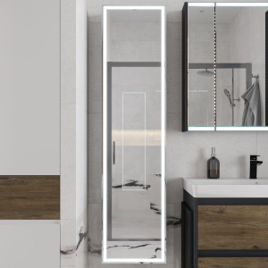 Шкаф-пенал с зеркалом STWORKI Кронборг МВК077, 40, с подсветкой, черный Шкаф-пенал с зеркалом STWORKI Кронборг МВК077, 40, с подсветкой, черный