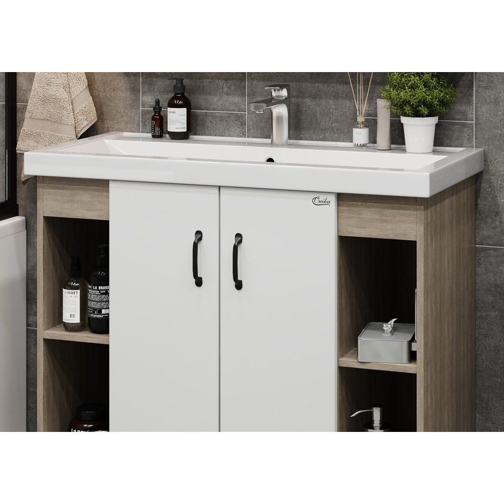 Купить Мебель для ванной Onika Тимбер 100 белая матовая, дуб сонома в Москве с доставкой Мебель для ванной Onika Тимбер 100 белая матовая, дуб сонома