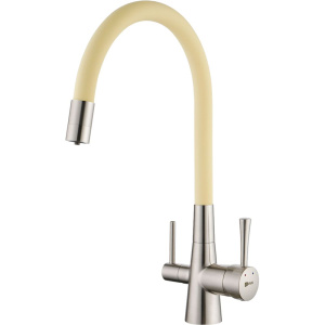 Смеситель для кухни Lemark Comfort LM3075BN-Beige с гибким изливом, никель, бежевый
