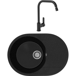 Комплект Мойка кухонная Practik PR-M 610-004 черный оникс + Смеситель MEGA City MG- ZRV104-B черный