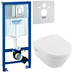 Комплект Унитаз подвесной Villeroy & Boch Omnia Architectura 5684HR01 alpin, безободковый + Инсталляция Grohe Rapid SL 38772001 3 в 1 с кнопкой смыва + Шумоизоляция