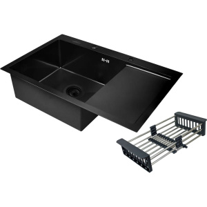 Мойка кухонная Wisent 7851B-L с PVD покрытием, с раздвижным коландером, графит