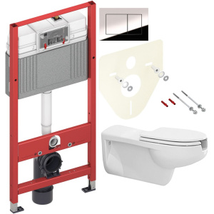 Комплект Унитаз подвесной BOCCHI Care&Confort 2011-001-0129 глянцевый белый + Крышка A0324-001 с микролифтом, глянцевая белая + Инсталляция TECE Now 9400412 4 в 1 с кнопкой смыва