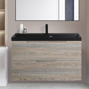 Тумба с раковиной BelBagno Vittoria 90 подвесная, pino, черная матовая раковина