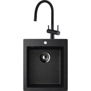 Комплект Мойка кухонная Ulgran U-404 -308 черная, встраиваемая, российская, матовая, квадратная + Смеситель Domaci Равенна DCB 3015 черный, с гибким изливом Комплект Мойка кухонная Ulgran U-404 -308 черная, встраиваемая, российская, матовая, квадратная + Смеситель Domaci Равенна DCB 3015 черный, с гибким изливом