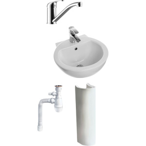 Комплект Раковина Sanita luxe Art luxe + Пьедестал SL300001 + Смеситель Rossinka Y + Сифон Wirquin Минор с отводом для стиральной машины