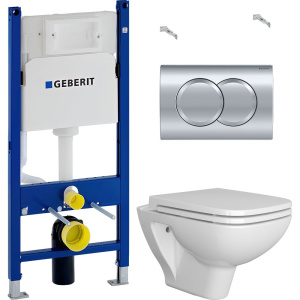 Комплект Унитаз подвесной DIWO Сочи 7508N003-0079 безободковый + Крышка Yakut 0344 с микролифтом + Инсталляция Geberit Duofix Delta 458.149.21.1 с кнопкой смыва, хром