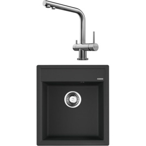 Комплект Мойка кухонная Omoikiri Daisen 46-BL черная + Смеситель Nagano BN нержавеющая сталь