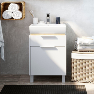 Тумба с раковиной STWORKI Дублин 50, подвесная, с накладной раковиной, узкая, в скандинавском стиле