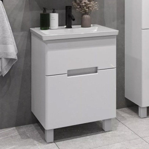 Тумба с раковиной SanStar Ориана 50 напольная, белая, раковина Kirovit Фостер 50