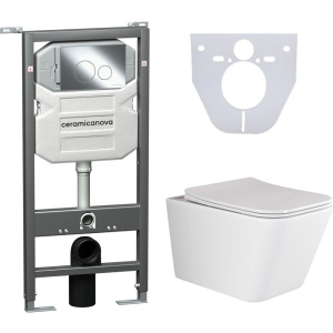 Комплект Унитаз подвесной Ceramicanova Metric CN3007 безободковый, с микролифтом + Инсталляция Envision CN1001CH + Кнопка Round, хром Комплект Унитаз подвесной Ceramicanova Metric CN3007 безободковый, с микролифтом + Инсталляция Envision CN1001CH + Кнопка Round, хром