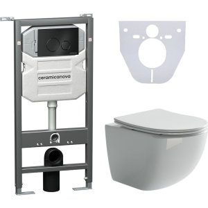 Комплект Унитаз подвесной Ceramicanova Forma CN3009 безободковый, с микролифтом + Система инсталляции для унитазов Envision CN1001B с кнопкой смыва и