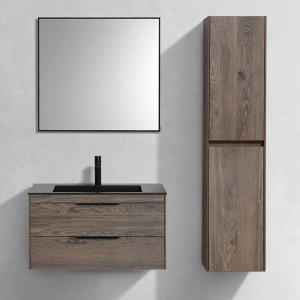 Мебель для ванной Vincea Chiara 2D 80, 2 ящика, темный дуб, с черной раковиной