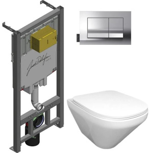 Комплект унитаз с инсталляцией, кнопкой и сиденьем микролифт Jacob Delafon Modern Life E21773RU-00 безободковый