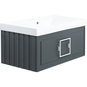 Тумба с раковиной La Fenice Cubo 80 серая, ручка белая