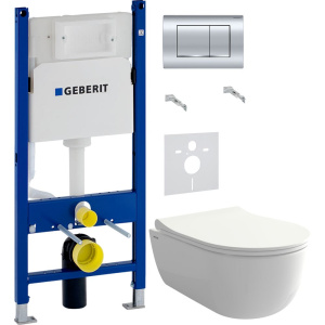 Комплект Унитаз подвесной BOCCHI V-Tondo 1416-001-0129 белый глянцевый + Крышка A0336-001 с микролифтом, глянцевая белая + Инсталляция Geberit Duofix Delta 458.163.21.1 с кнопкой смыва, хром + Шумоизоляция