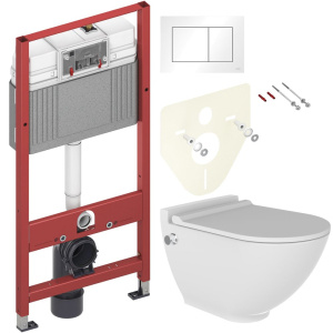 Комплект Унитаз подвесной Bien Harmony HRKA052N5VE0W5000 с функцией биде, встроенным смесителем + Инсталляция TECE Base 9400413 4 в 1 с кнопкой смыва