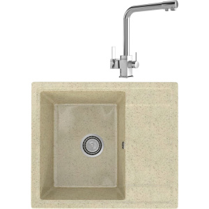 Комплект Мойка кухонная Practik PR-M 575-002 слоновая кость + Смеситель MEGA Life MG-TK06 хром