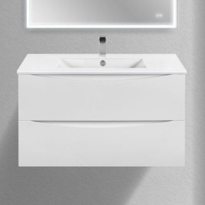 Тумба с раковиной Vincea Mia Slim 90, 2 ящика, белая глянцевая