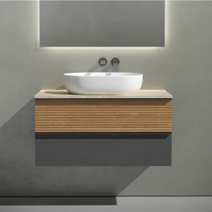 Тумба с раковиной Sancos Delta 100 см, дуб красный, графит, столешница бежевая, раковина CN6047 Тумба с раковиной Sancos Delta 100 см, дуб красный, графит, столешница бежевая, раковина CN6047