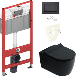 Комплект Унитаз подвесной STWORKI Ноттвиль SETK3104-2616 безободковый, с микролифтом, черный + Инсталляция TECE Now 9400414 4 в 1 с кнопкой смыва Комплект Унитаз подвесной STWORKI Ноттвиль SETK3104-2616 безободковый, с микролифтом, черный + Инсталляция TECE Now 9400414 4 в 1 с кнопкой смыва