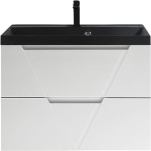 Тумба с раковиной BelBagno Vittoria 80, подвесная, bianco lucido, черная матовая раковина