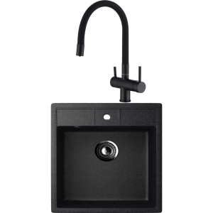 Комплект Мойка кухонная Ulgran U-406 -308 черная + Смеситель Domaci Равенна DCB 3015 черный, с гибким изливом Комплект Мойка кухонная Ulgran U-406 -308 черная + Смеситель Domaci Равенна DCB 3015 черный, с гибким изливом