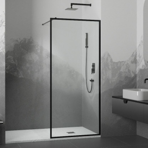Душевая перегородка RGW Walk In WA-012B 90x200, профиль черный, стекло прозрачное