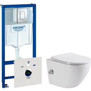 Комплект  Унитаз подвесной BelBagno Uno BB3105CHR-BS/SC с микролифтом, со смесителем и функцией биде + Система инсталляции для унитазов Grohe Rapid SL