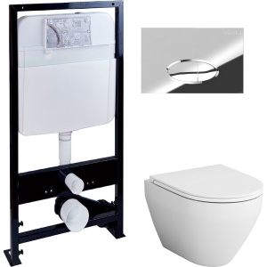 Комплект Унитаз подвесной AM.PM Spirit V2.0 с микролифтом + Инсталляция EWRIKA ProLT 0026-2020 + Кнопка 0051 хром