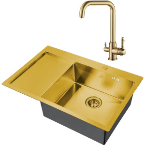 Комплект Мойка кухонная Steel Hammer SH 7851-R BRONZE бронза + Смеситель SH 725 BRONZE