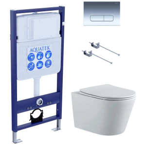 Комплект унитаз с инсталляцией, кнопкой и сиденьем Aquatek Вега SET AQUATEK ВЕГА-1905-016 KK-1 безободковый