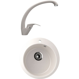 Комплект Мойка кухонная Ulgran U-405 -331 белая + Смеситель U-007 -331 белый