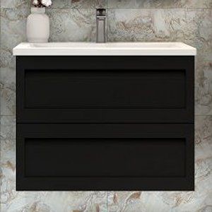 Тумба с раковиной Art&Max Platino 75, подвесная, черная матовая