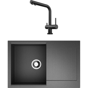 Комплект Мойка кухонная Omoikiri Daisen 78-BL черная + Смеситель Nagano PVD-GM вороненая сталь